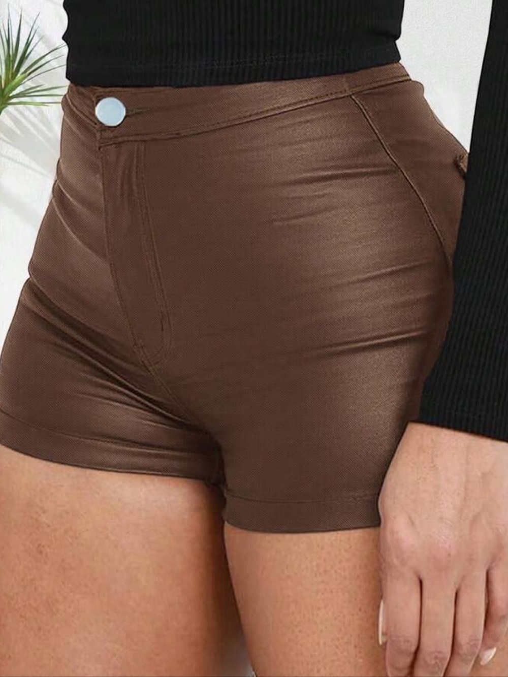 High-Rise Brown Stretch Shorts